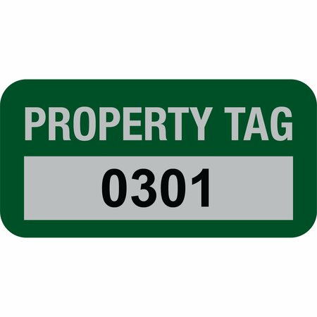 LUSTRE-CAL Property ID Label PROPERTY TAG5 Alum Green 1.50in x 0.75in  Serialized 0301-0400, 100PK 253769Ma1G0301